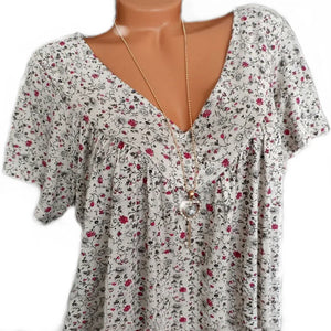 Plus Size Short Sleeve Blouse Summer Casual V-neck Women Tops Floral Printed Elegant Women's Shirt Fashion Ladies Loose Tops