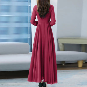 ZANZEA Autumn Women Fashion Party Dress Long Sleeve A-line Long Sundress Solid Holiday Maxi Dresses Vestidos Femme Vintage Robe