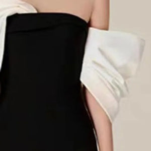 DEAT Fashion Women's Evening Dress Slash Neck Chest Wrapping 3D Bows Patchwork Slim Zipper Dresses Summer 2024 New Tide 7AB4037