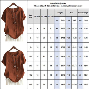 Women's Short Sleeve Cotton Linen Beautiful Tunic Blouse Tops Ladies Casual Basic Shirt Plus Size Clothes  L-5XL Clothing 2023