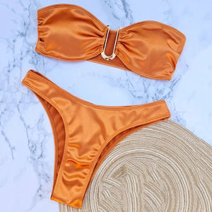 OIINAA Bathing Suit Women Sexy Solid U Shaped Swimwear Strapless Bikini Set Beachwear Female Two-pieces Summer Swimsuit Biquinis