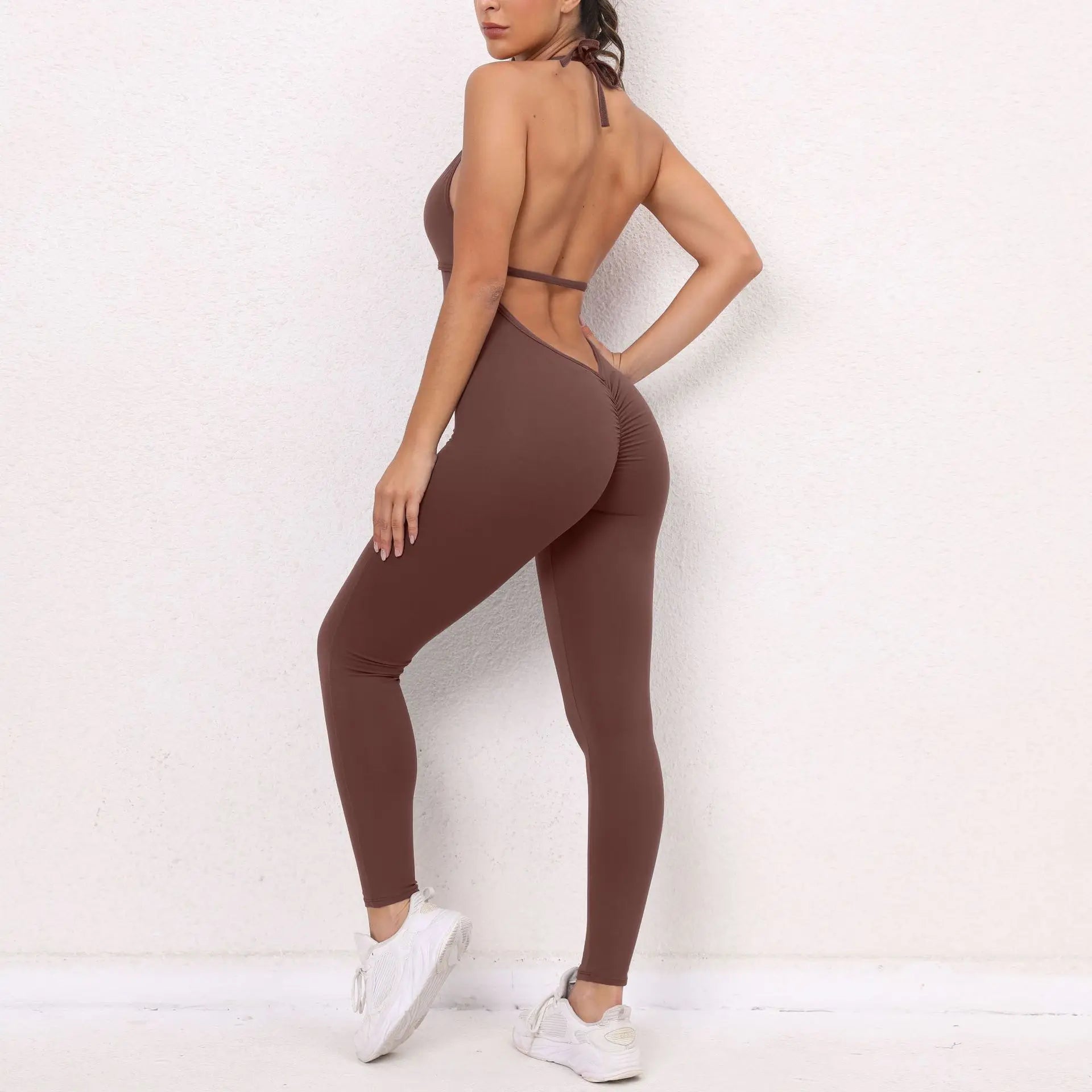 Sexy Backless Scrunch Sporty Jumpsuit Raises Butt One Piece Women Clothing Sleeveless Gym Fitness Yoga Dance Overalls Black Red