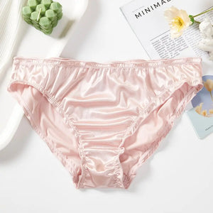 Fashion Low Waist Satin Silk Panties Solid Color Underpants Ruffles Briefs Underwear Women Lingeries Women's Panties Girl