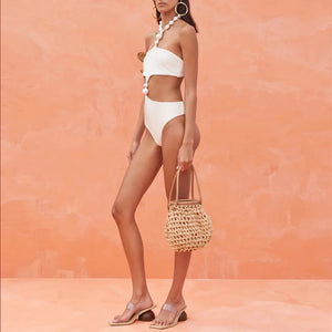 FLAXMAKER 2024 Cutout Ring Shoulder One Piece Swimsuit and Skirt  Swimwear Set Women Beachwear Flaxmaker Clearance Wholesale