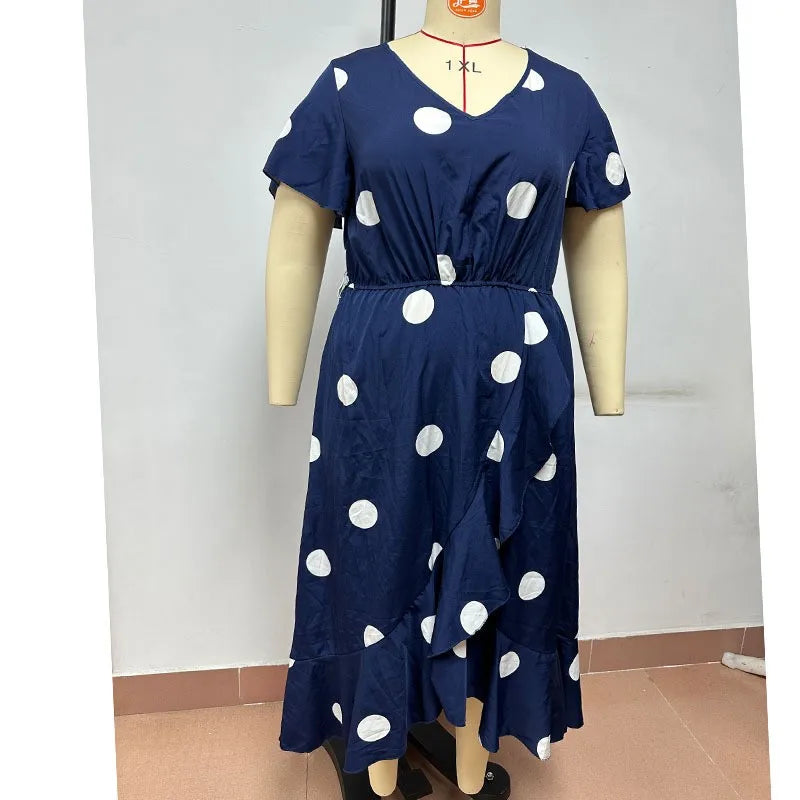 Plus size New polka dot minimalist dress with elastic waist print dress