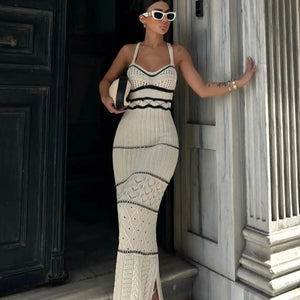 Dress Sexy Off The Shoulder Camisole Dress Slimming And Fashionable Striped Knitted Long Dress For Women