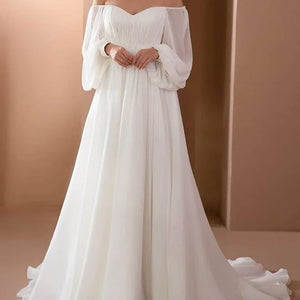 2022 Fashion Autumn Long Sleeved Off The Shoulder White Floor Length Evening Dresses Female Sexy Wedding Party Gowns Prom Robes