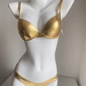 Metallic Summer Push Up Padded Bra Bathing Suit Beach Wear Women Sexy Thong Bikini Set Silver Gold Dropshipping Biquini Swimwear