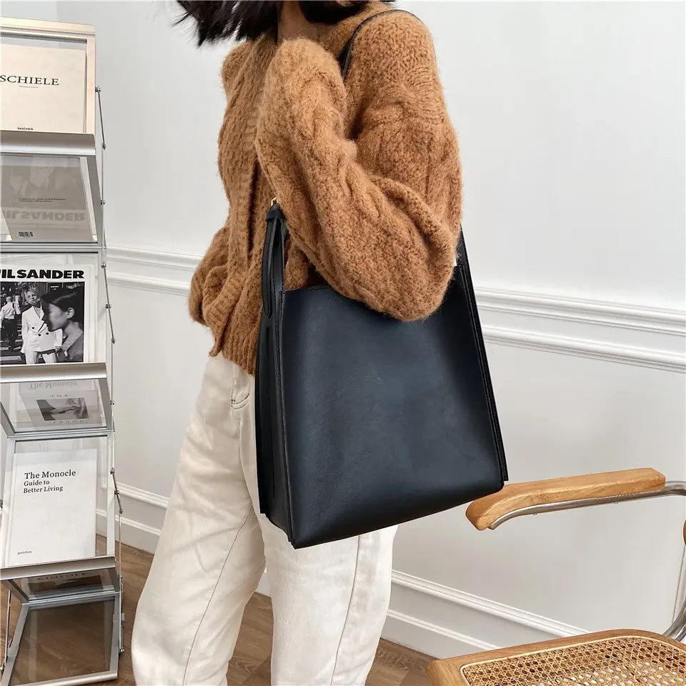 Quality Women Tote Bag Shoulder Leather Handbag 2022 Designer Luxury Totes Large Capacity Solid Color Shopper Bag Women Bolsos