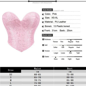 Short Torso Pink Lace Up Corsets Crop Top Plastic Boned Overbust Brocade Slim Body Shaper Women Sexy Lingerie