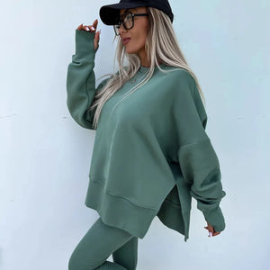 Women Tracksuit Sports Two Piece Set Casual Oversized Sweatshirts And Jogger Pants Set Fleece Sports Suits Workout Outfits Set