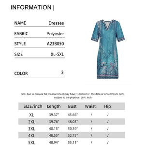 Plus Size 2024 Summer New Women's V-Neck Short Sleeve Dress Printed Patterns Summer Optimal