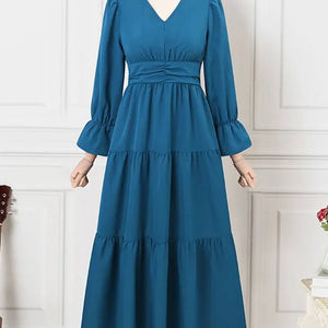 Plus Size 5XL VONDA 2024 Summer Women Long Dress V-Neck Ruffled Maxi Sundress Puff Sleeve Casual Solid Elegant Party Vestidos