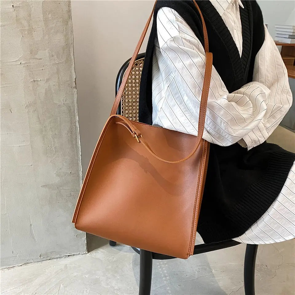 Quality Women Tote Bag Shoulder Leather Handbag 2022 Designer Luxury Totes Large Capacity Solid Color Shopper Bag Women Bolsos