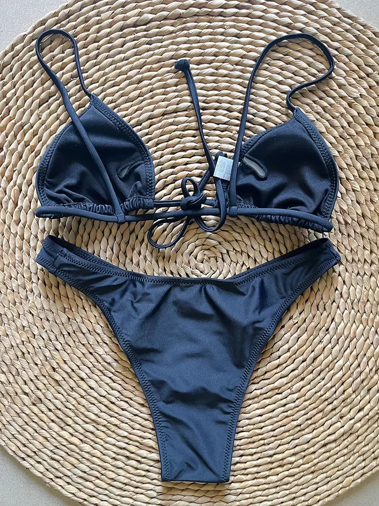 Micro Brazilian Mini Bikini Set Swimming Suits Pads Bikinis 2024 Push Up Bathing Suits Coffee String Swimwear Women Swimsuit