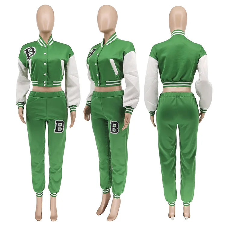 Patchwork Letter Printing Joggers Leisure Two-Piece Set Women's Sports Training Jogging Uniform Baseball Uniform Suit