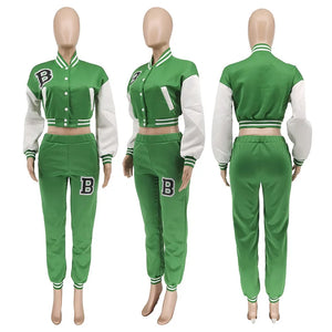 Patchwork Letter Printing Joggers Leisure Two-Piece Set Women's Sports Training Jogging Uniform Baseball Uniform Suit