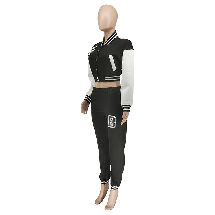 Patchwork Letter Printing Joggers Leisure Two-Piece Set Women's Sports Training Jogging Uniform Baseball Uniform Suit