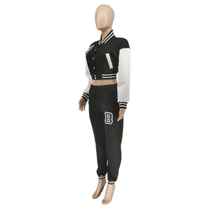 Patchwork Letter Printing Joggers Leisure Two-Piece Set Women's Sports Training Jogging Uniform Baseball Uniform Suit