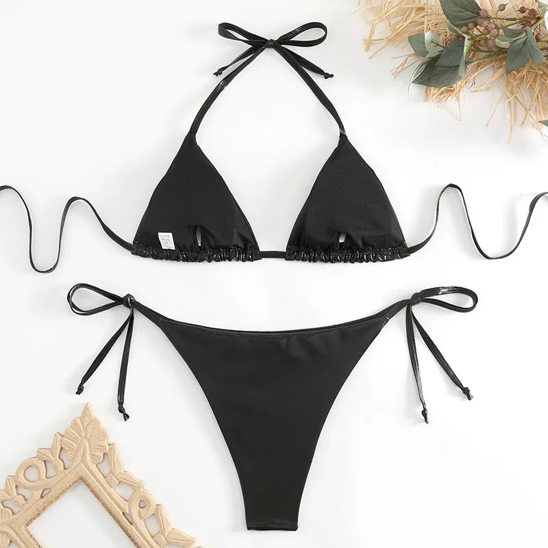 Sexy Brozing Gold Bikinis Sets Women Push Up Micro Bikini Swimsuit 2024 Brazilian Beach Bathing Suit Tie Side Triangle Swimwear