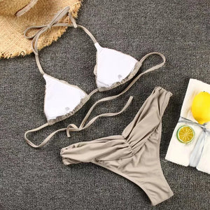 2023 Sexy Micro Bikinis Women Halter Brazilian Bikini Set Female Pleated Swimsuit New Triangle Swimwear Beach Wear Bathing Suit