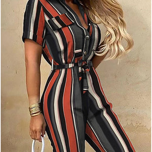 New Summer Jumpsuit Women Elegant Casual Lapel Buckle Printed Female Jumpsuit Woman Trousers Playsuit Overalls Bodysuit Romper