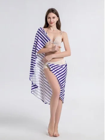 Plus Size 5XL Beach Cover Up Women Striped Towel Dress Wearable Robes Towel Beach Dress Bikini Strapless Swimsuit Bathing Suit