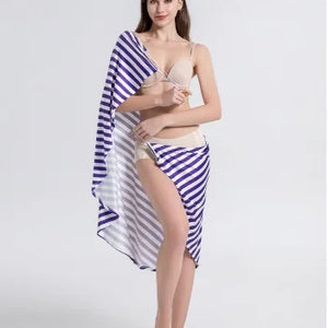 Plus Size 5XL Beach Cover Up Women Striped Towel Dress Wearable Robes Towel Beach Dress Bikini Strapless Swimsuit Bathing Suit