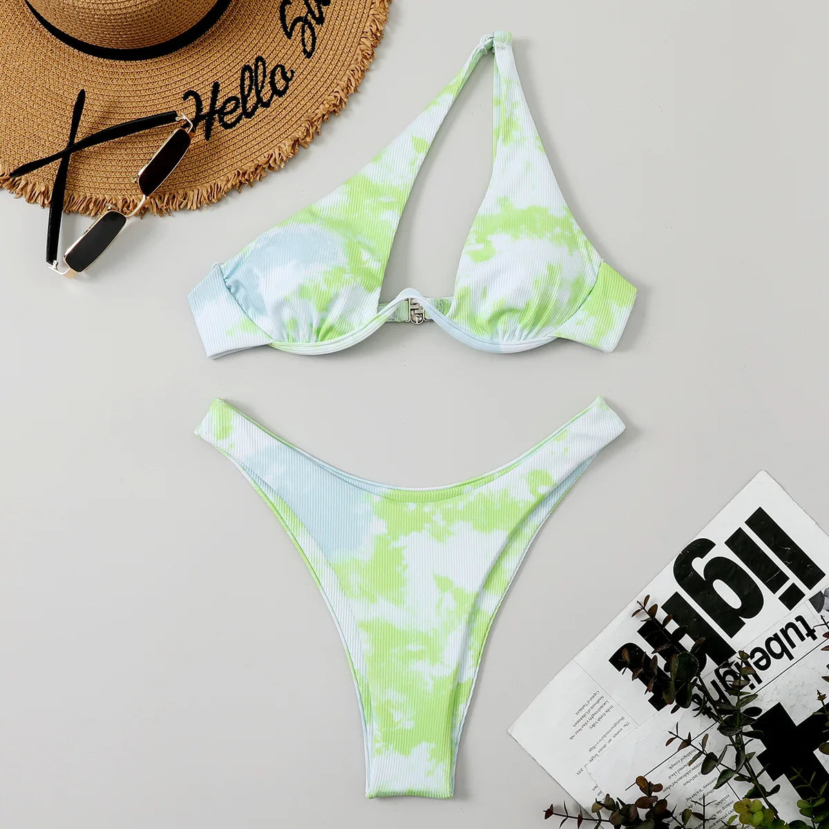 Sexy Micro Bikini 2024 Women Summer One Shoulder Neon High Cut Brazilian Bikini Set Push Up Swimming Suit Swimsuit