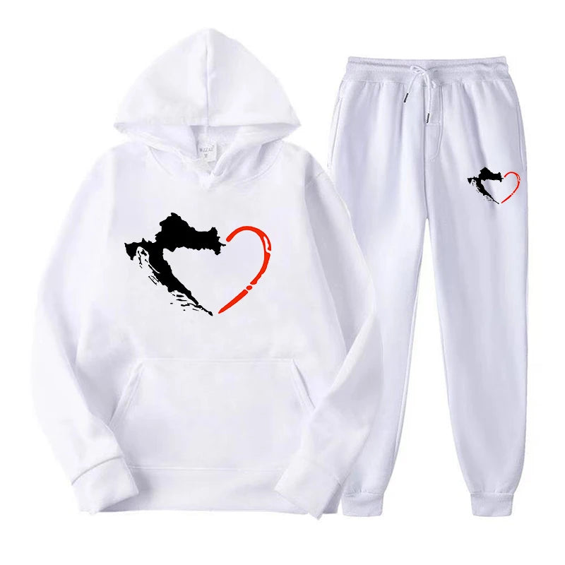 Hot Autumn Winter Womens Hoodie + Sweatpants 2-piece Sweat Suits  Hooded Jogging Sports Suits Fashion Printed Track Suits