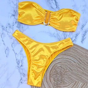 Sexy U Shaped Bandeau Bikinis Set Mujer Strapless Swimwear Women Gold Swimsuit Bathing Suit Biquinis Brazilian Bikini Swim 2024