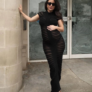 Cnyishe Sexy Club Knitted Striped Women Long Dresses Patchwork Slim Sheath Solid Casual Streetwear Fashion Robes Vestidos Female