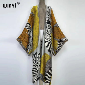 WINYI 2022 Summer Women Cardigan stitch Cocktail sexy Boho Maxi African Holiday Batwing Sleeve Silk feeling Robe kimono kaftan