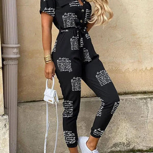 New Summer Jumpsuit Women Elegant Casual Lapel Buckle Printed Female Jumpsuit Woman Trousers Playsuit Overalls Bodysuit Romper