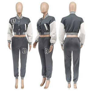 Patchwork Letter Printing Joggers Leisure Two-Piece Set Women's Sports Training Jogging Uniform Baseball Uniform Suit