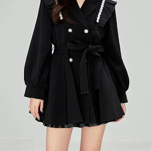 Korean Fashion Black Mini Blazer Dress Women Elegant Chic Sashes Button Design Dress Winter Casual Sexy Evening Party Dress New