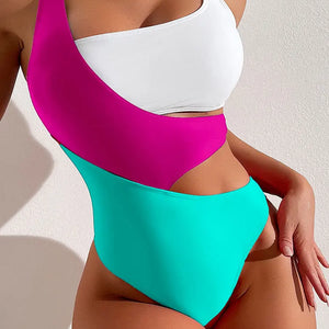 Cikini-One-Piece Swimsuit for Women, Color Contrast, Beach Bikini, Swimwear, Bathing Suit, Summer