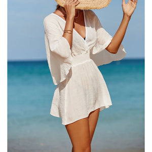 New Sexy V Neck Long Sleeve Backless Chiffon Tunic Beach Cover Up Beach Cover-ups Beach Dress Beach Wear Beachwear V3840