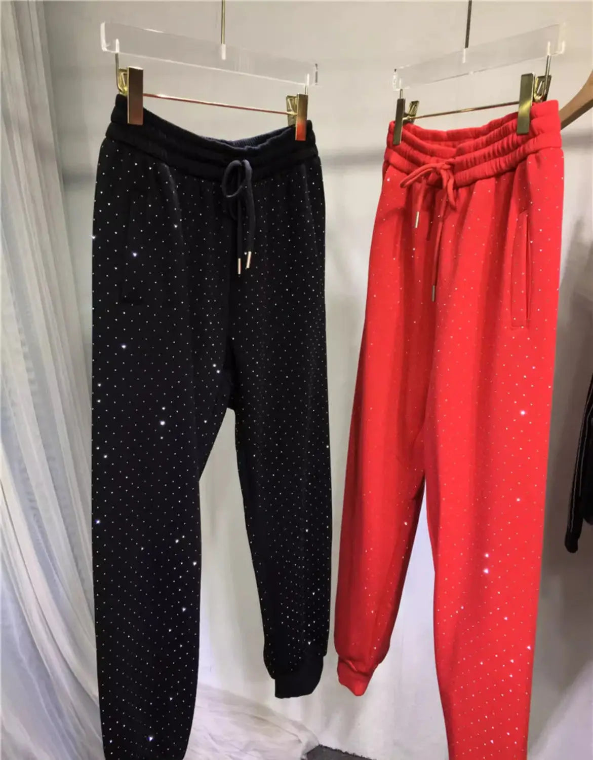 Plus Size L-4XL 150KG Women's Fleece Sweatpants 2024 New Red Diamond Stamping Harem Pants Autumn/winter Casual Female Trousers