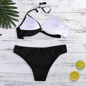 2024 New Halter Bikini Set Short Swimsuit Women High Waist Swimwear  Split Bikini Color Matching Sleeveless Sexy Swimsuit