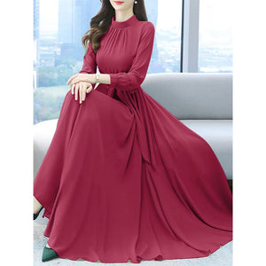 ZANZEA Autumn Women Fashion Party Dress Long Sleeve A-line Long Sundress Solid Holiday Maxi Dresses Vestidos Femme Vintage Robe