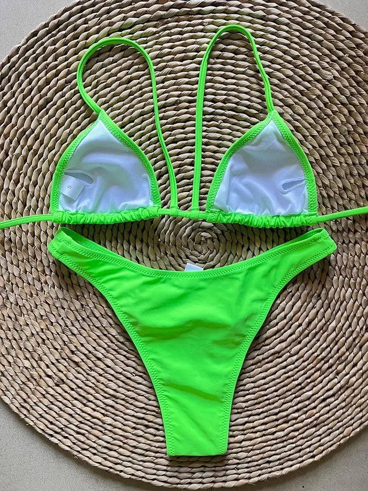 Micro Brazilian Mini Bikini Set Swimming Suits Pads Bikinis 2024 Push Up Bathing Suits Coffee String Swimwear Women Swimsuit