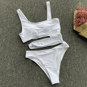 Sexy Bikini Set One Shoulder One-Piece Swimsuit Bath Suit Trend 2024 Off Shoulder Swimwear Bodysuit Bathing Suit Biquini Luxury