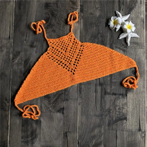 Hand Crochet Bikini Womens Sexy Beach Handmade Crochet Wrap Neck Bikini Bra Swimwear Swimwear Beachwear Womens Tops