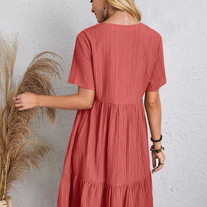 Vintage Solid Elegant Women Dress 2023 Summer Fashion Casual V-Neck High Waist A-Line Mini Dresses Lady Short Sleeve Party Dress