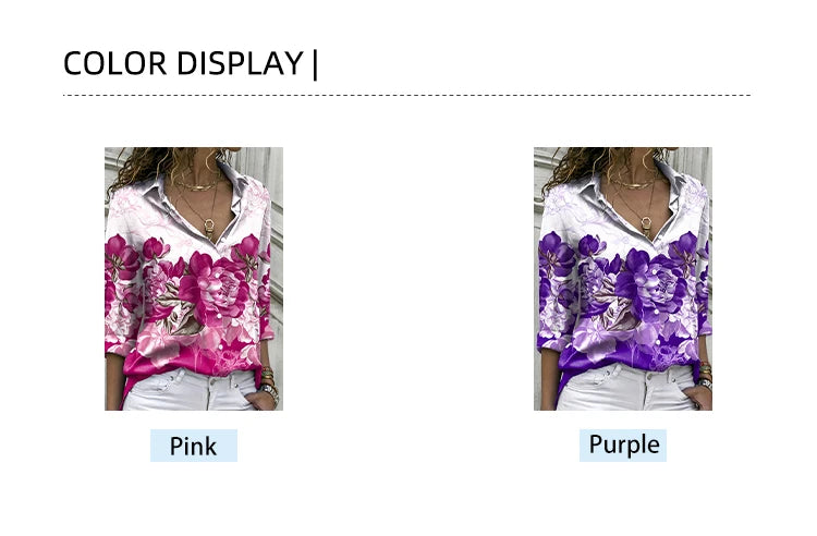 Plus Size 2024 Summer New Women's Printed Pattern Shirt Single Row Button Lapel Long Sleeve Shirt Polyester Material