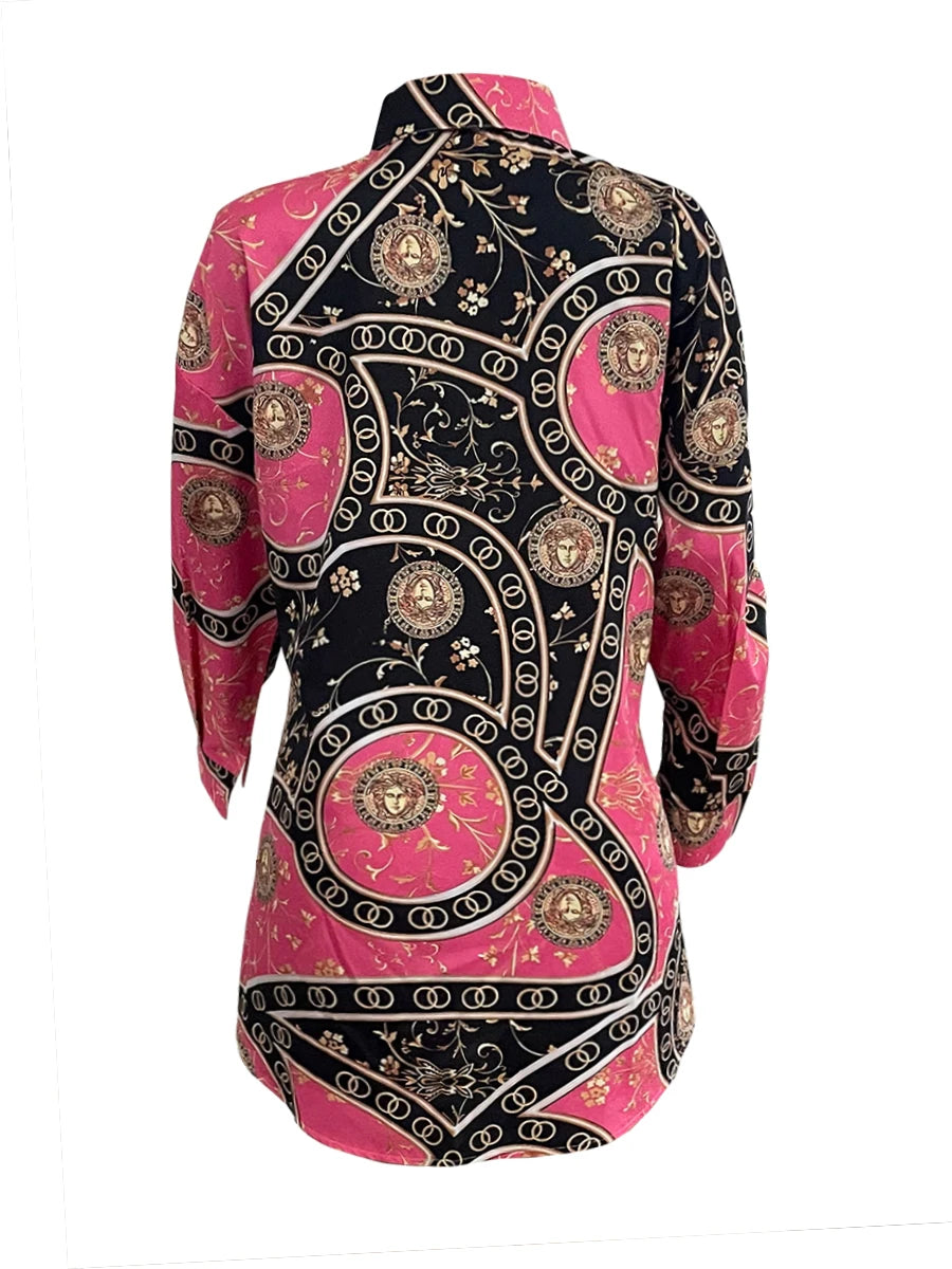 LW Plus Size mini dress Tribal Mixed Print Shirt Dress long sleeve turndown neck button design casual women's dresses