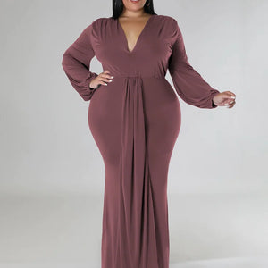 Wmstar Plus Size Party Dresses for Women Long Sleeve Stretch Sexy V Neck Elegant Maxi Dress Fall Clothes Wholesale Dropshipping