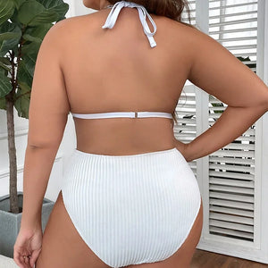 2024 Women Large Size Swimsuit Black White Pearls Strap Push Up High Waist Bikini Set Summer Beach Bathing Suit Swimwear Tankini