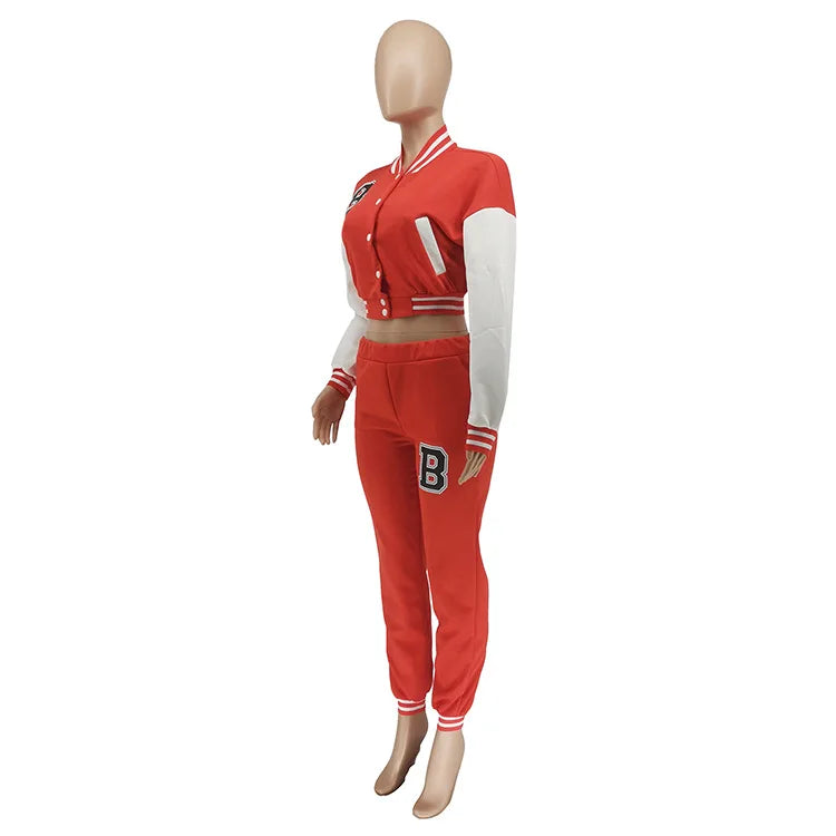 Patchwork Letter Printing Joggers Leisure Two-Piece Set Women's Sports Training Jogging Uniform Baseball Uniform Suit